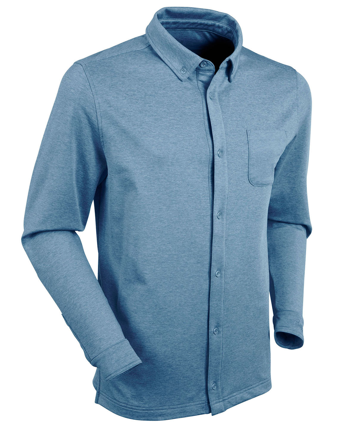 Performance Brushed-Back Stretch Jersey Long Sleeve Button-Down Sport Shirt