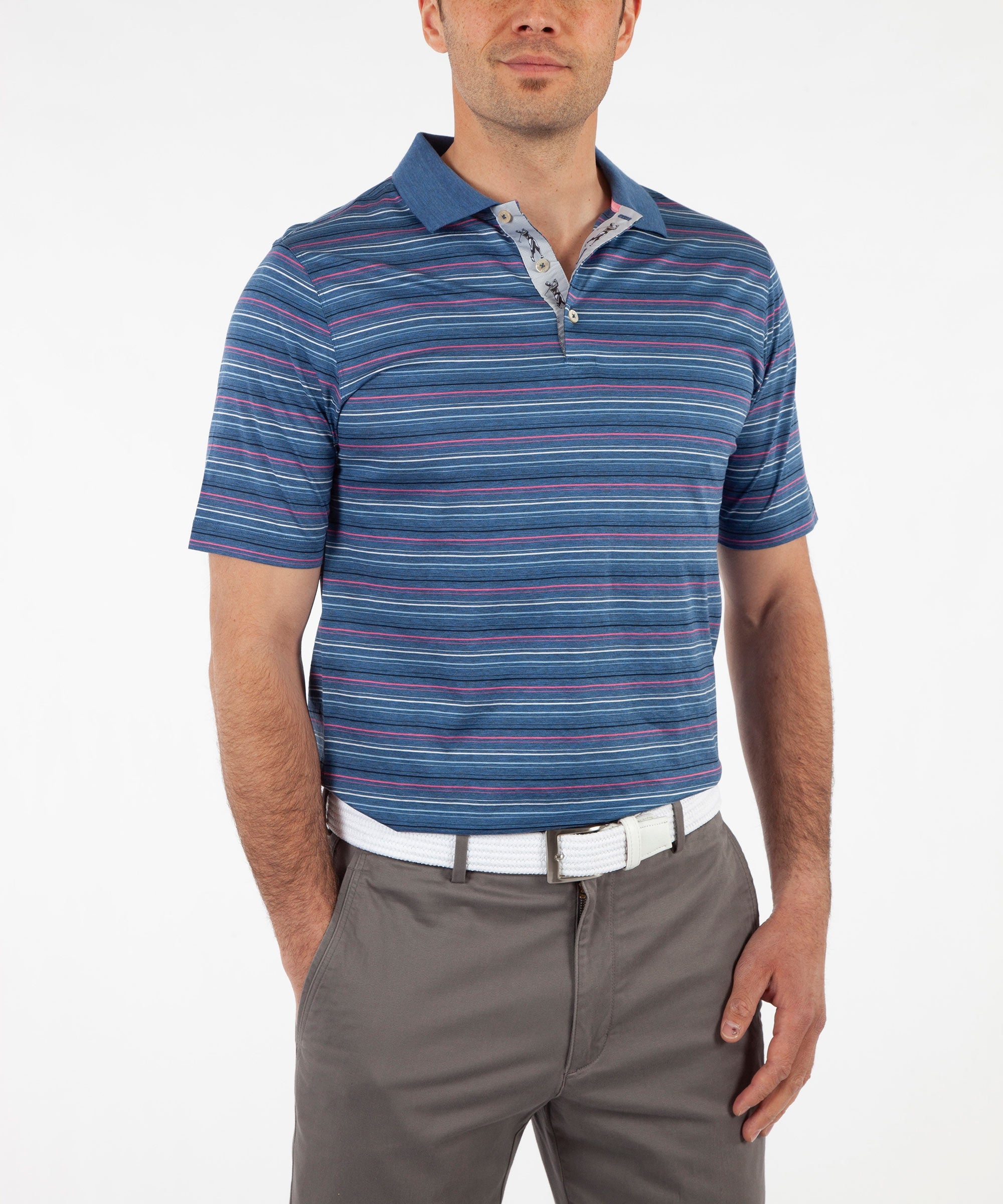 Heritage Luxe 100% Italian Cotton Jersey Multi-Pinstripe Jersey Polo Shirt