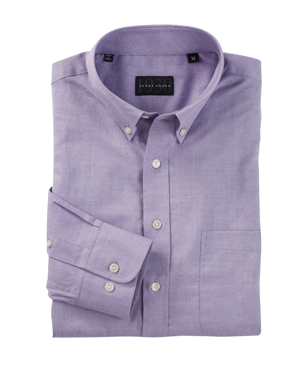 Collins Herringbone 100% Cotton Long Sleeve Sport Shirt